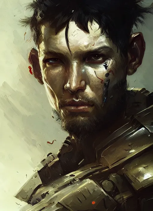 Image similar to portrait of wounded epic armored war commander. highly detailed, digital painting, concept art, smooth, sharp focus, illustration, art by greg rutkowski