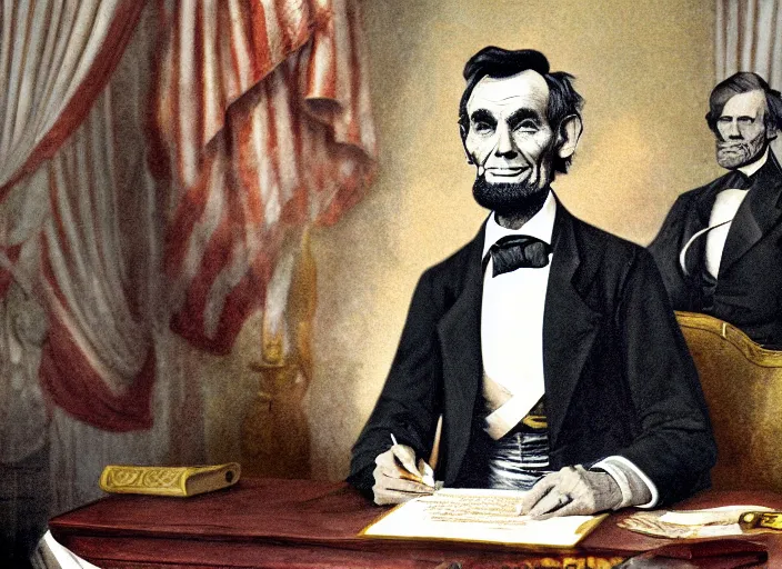 Prompt: abraham lincoln giving the gettysburg address, animated by don bluth, 8 k scan, vivid color