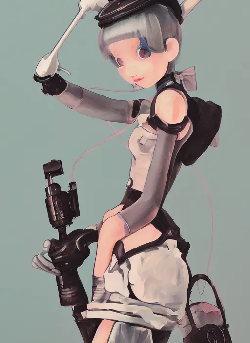 Image similar to a gouache painting in the style of nier automata, by hikari shimoda, ilya kuvshinov, yoshitaka amano, by shaun tan, by good smile company, a detailed 3 d render of audrey hepburn as an android, portrait, cgsociety, artstation, a modular costume and headpiece, action adventure scene