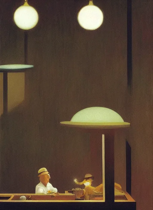 Prompt: spherical glass people at night fair Edward Hopper and James Gilleard, Zdzislaw Beksinski highly detailed