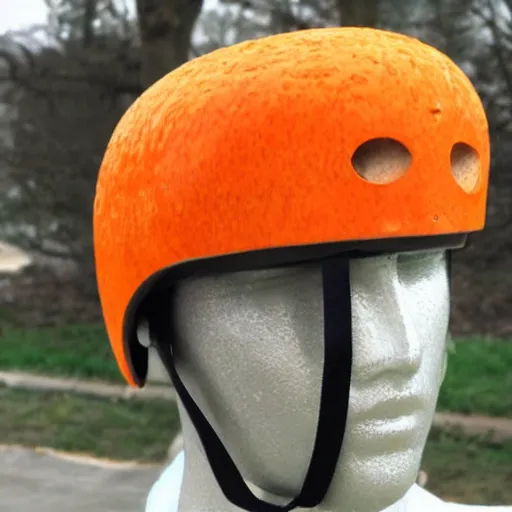 Prompt: helmet that looks like an orange peel, fruit helmet