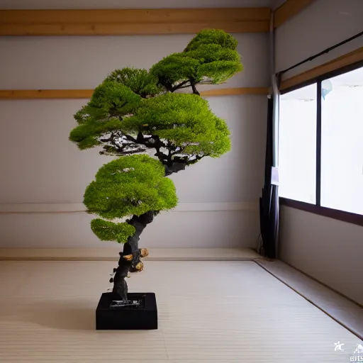 Image similar to a photo of 8k Ikebana, ikenobo, ohararyu, sougetsu, wide angle, full body, sony a7r3, ultra detail, photorealistic, in simple background