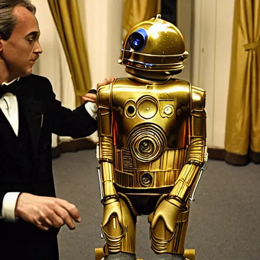 Prompt: c3po and r2d2 putting on the ritz