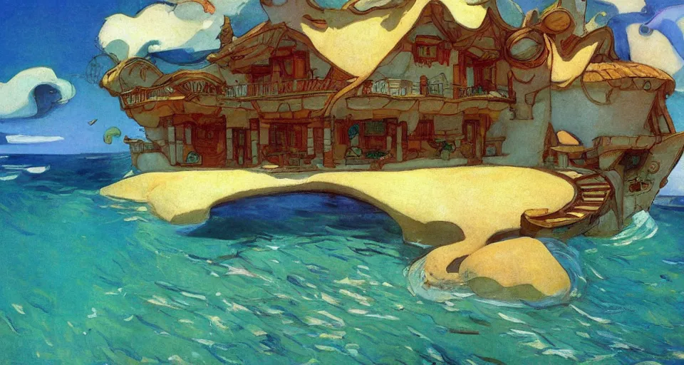 Image similar to house made of seashells, by moebius, joaquin sorolla, in the style of zelda windwaker