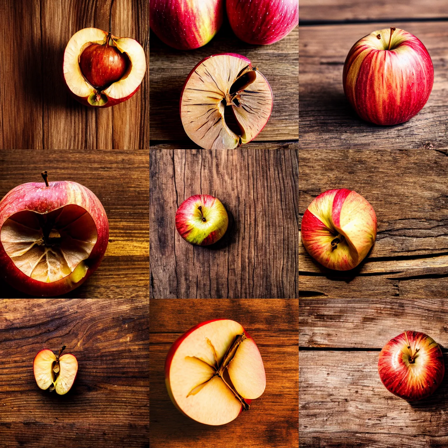 Image similar to A dried apple on a cracked wooden table