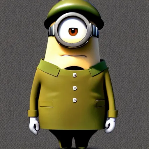Prompt: doctor nefario from minions rise of gru as a nazi scientist military uniform no hat black and white photo despicable me cartoon style