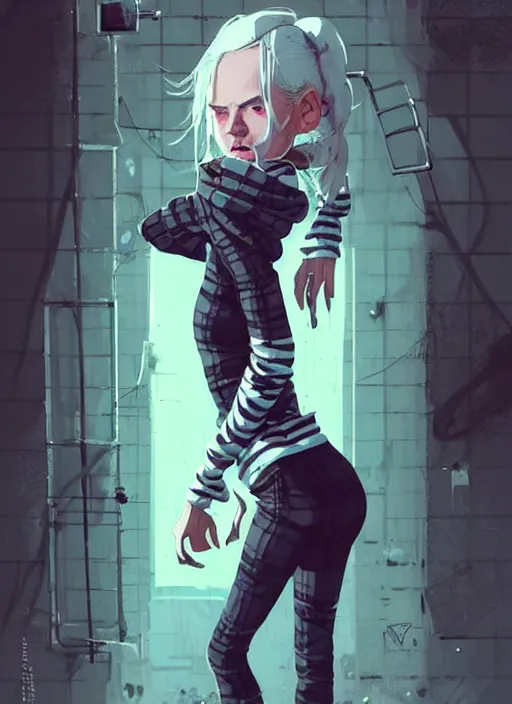 Image similar to highly detailed portrait of a sewer punk swedish lady, tartan hoody, white hair by atey ghailan, by greg rutkowski, by greg tocchini, by james gilleard, by joe fenton, by kaethe butcher, gradient light blue, brown, blonde cream and white color scheme, grunge aesthetic!!! ( ( graffiti tag wall background ) )