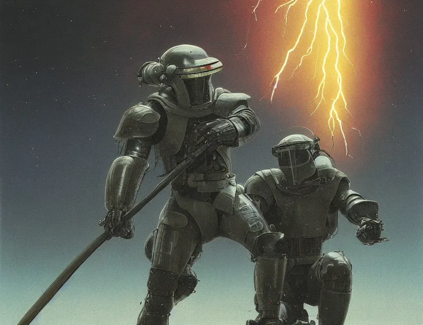 Prompt: a detailed portrait painting of a lone shock trooper in combat armour and visor. cinematic sci-fi poster. Flight suit and wires, accurate anatomy. Samurai influence, knight influence. fencing armour. portrait symmetrical and science fiction theme with lightning, aurora lighting. clouds and stars. Futurism by moebius beksinski carl spitzweg moebius and tuomas korpi. baroque elements. baroque element. intricate artwork by caravaggio. Oil painting. Trending on artstation. 8k