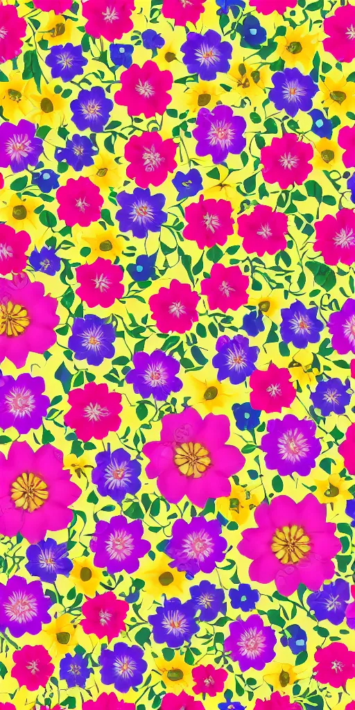 Image similar to seamless pattern of flowers, colourful, symmetrical, repeating 35mm photography