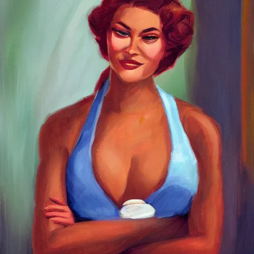 Image similar to fantasy portrait of a caramel - skinned barkeep