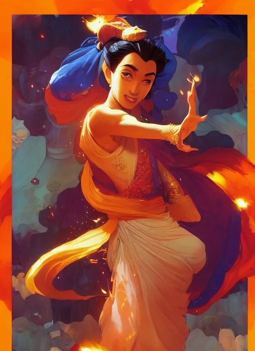 Image similar to aladdin, orange spike aura in motion, floating pieces, painted art by tsuyoshi nagano, greg rutkowski, artgerm, alphonse mucha, spike painting