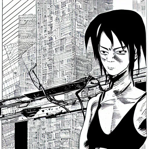 Prompt: cyberpunk hacker pen and ink illustration by tatsuki fujimoto manga panel