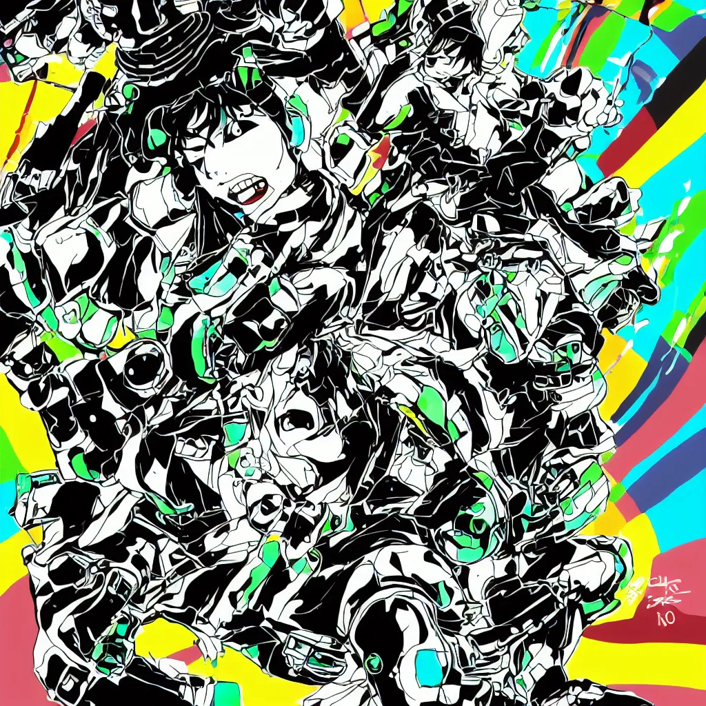 Image similar to nekojiru, ryuta ueda artwork, jet set radio artwork, stripes, gloom, space, cel - shaded art style, broken rainbow, data, minimal, hashiguchi chiyomi artwork, code, cybernetic, dark, eerie, cyber