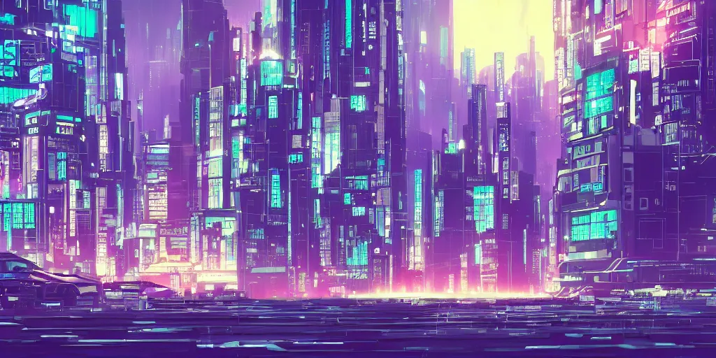 Image similar to city in the style of cyberpunk, singular gigantic building focus, space sky, anime illustration,