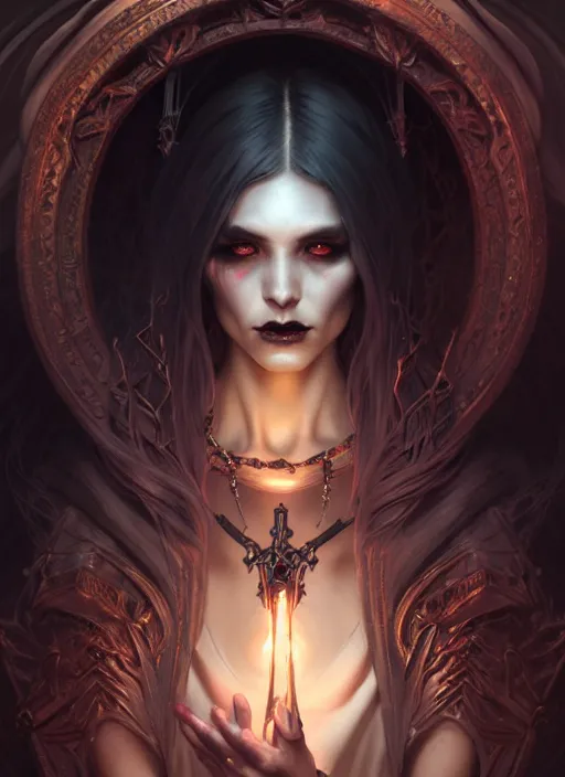 Image similar to Necromancer Sorceress goddess of death, fantasy magic, undercut hairstyle, dark light night, intricate, elegant, sharp focus, illustration, highly detailed, digital painting, concept art, matte, art by WLOP and Artgerm and Greg Rutkowski and Alphonse Mucha, masterpiece