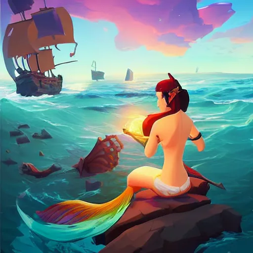 Image similar to painting mermaid treasure on sea of thieves game avatar hero smooth face median photoshop filter cutout vector, behance hd by jesper ejsing, by rhads, makoto shinkai and lois van baarle, ilya kuvshinov, rossdraws global illumination