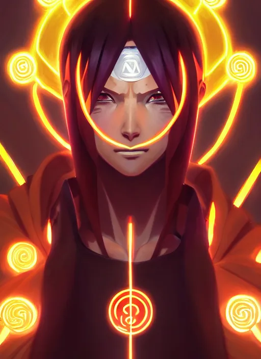 Image similar to symmetry!! naruto, naruto anime, glowing lights!! intricate, elegant, highly detailed, digital painting, artstation, concept art, smooth, sharp focus, illustration, art by artgerm and greg rutkowski and alphonse mucha