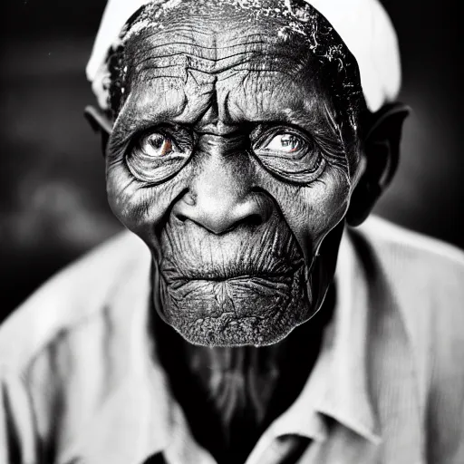 Prompt: black and white photo, portrait of 100 year old congo mineworker by richard avedon, realistic, Leica, medium format, cinematic lighting, parallax, high resolution,