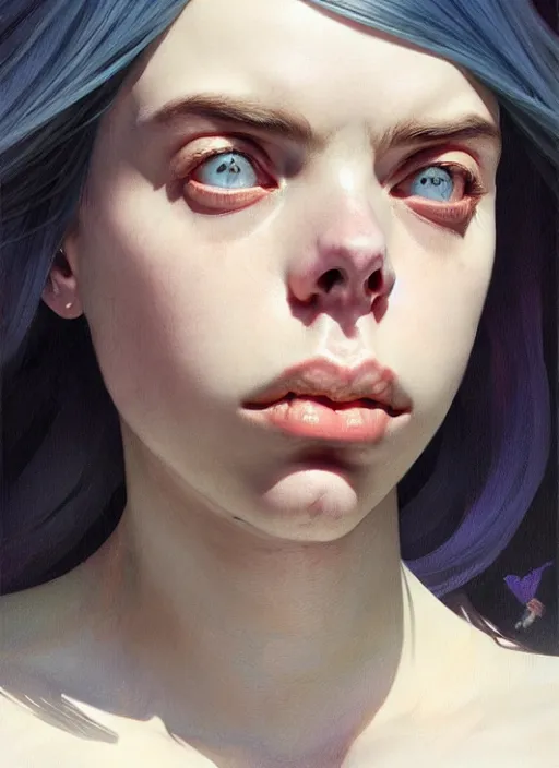 Image similar to Overlord Billie Eilish, body portrait, slight smile, highly detailed, digital painting, artstation, concept art, sharp focus, illustration, art by wlop and greg rutkowski and alphonse mucha and artgerm