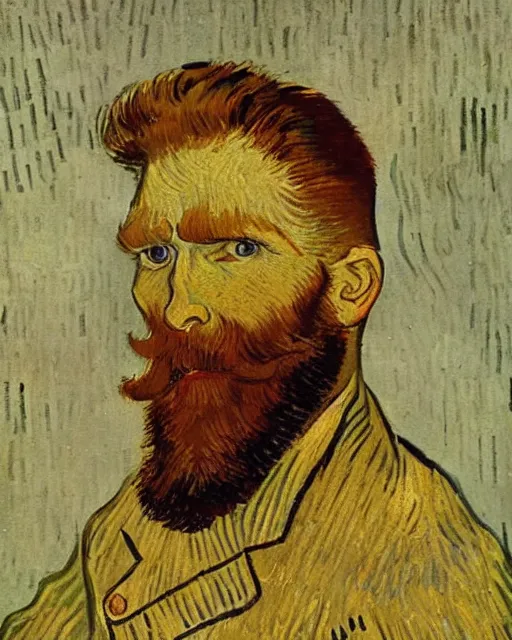 Image similar to An oil painting of a red headed man in his thirties, short beard, trimmed hair, by van gogh, very detailed