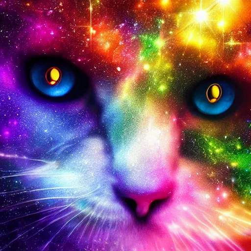 Image similar to colorful galaxy that looks like a cat face, high detail, digital art, beautiful , concept art,fantasy art, 4k