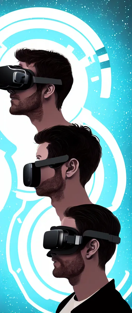 Image similar to Sci-fi illustration of a man in futuristic VR goggles by Pascal Blanché