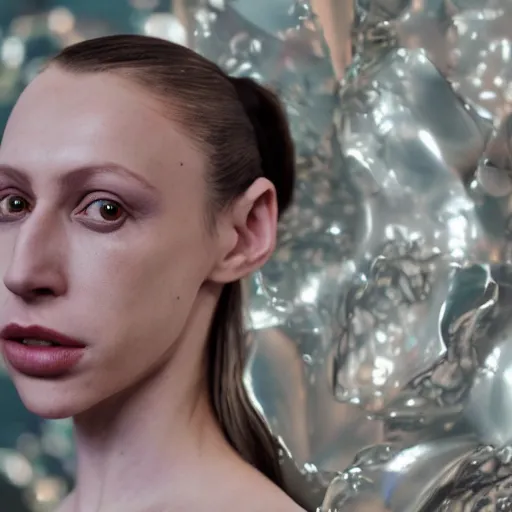 Image similar to woman who can detach her lower jaw stretched open her maw to swallow a disco ball iris van herpen