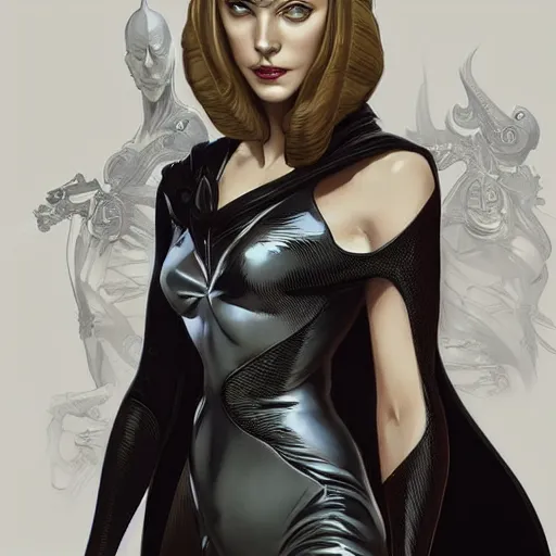 Prompt: “ daria strokous as james bond villainess with evil grin, intricate, elegant, highly detailed, digital painting, artstation, concept art, smooth, sharp focus, illustration, art by artgerm and greg rutkowski and alphonse mucha ”