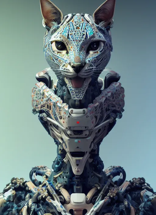 Image similar to symmetry!! portrait of a hybrid robot cat, floral! horizon zero dawn machine, intricate, elegant, highly detailed, ray tracing, digital painting, artstation, concept art, smooth, sharp focus, illustration, art by artgerm and greg rutkowski and alphonse mucha, 8 k