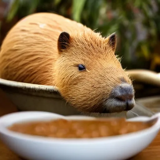 Image similar to capybara drowning in a bowl of milk and cereal