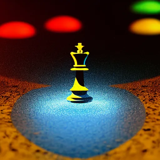 Prompt: vintage instamatic photo of a queen chess piece made of laser lights, Puddles, parking lot, Isometric 3D, smooth 3D Illustration, Cinematic Matte Painting, volumetric lighting ,