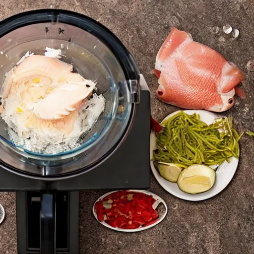 Image similar to fish being cut in a food processor