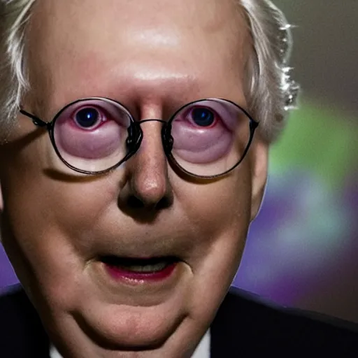 Prompt: the melting slimy face of villain mitch mcconnell. horror film photograph.