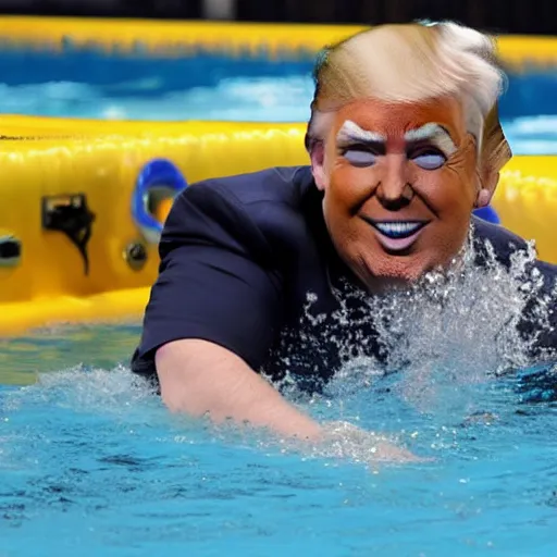 Image similar to donald trump swimming with water wings