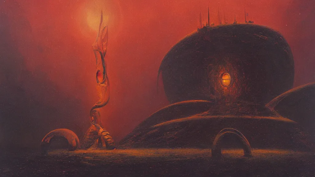 Image similar to mysterious sculpture of an alien civilization by paul lehr and john schoenherr, cinematic matte painting