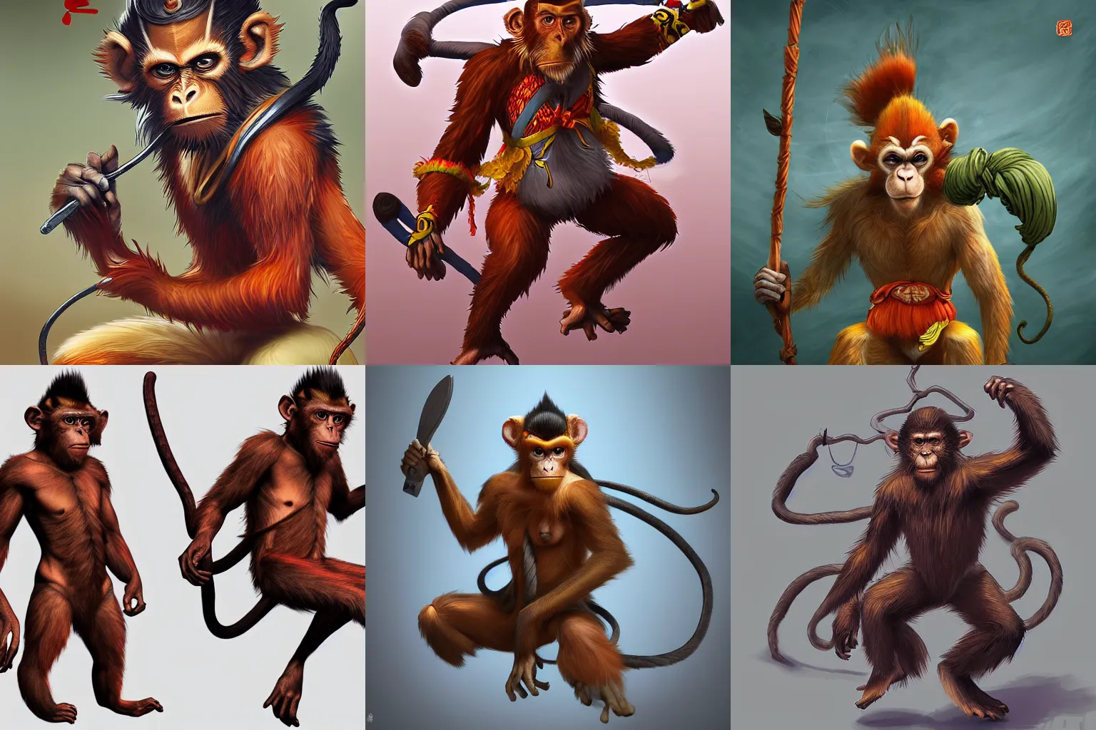 Prompt: tang mo, hadozee, apeling, monkey folk, beast folk, humanoid monkey fantasy race ,wukong, monkey king, featured on artstation