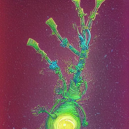 Prompt: rotifer undying councilor, in the style of patrick woodroffe and john harris and david mattingly, trending on artstation, psychedelic lighting side view brutalism, tintype, retrowave, studio ghibli, etching