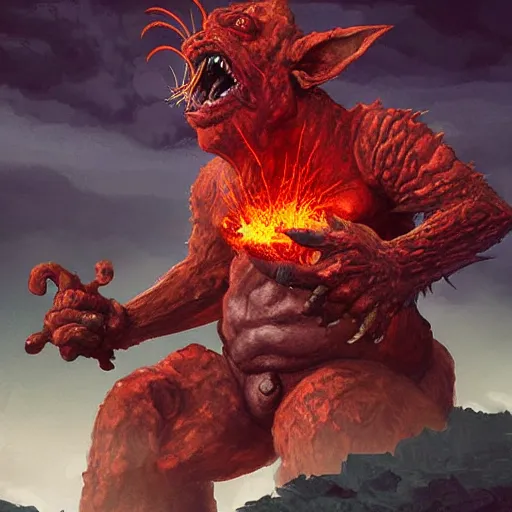 Prompt: “ a highly detailed red volcanic goblin, like magic the gathering, goblin chainwalker, with a volcano in the background, digital art, by christopher rush ” w 7 6 8