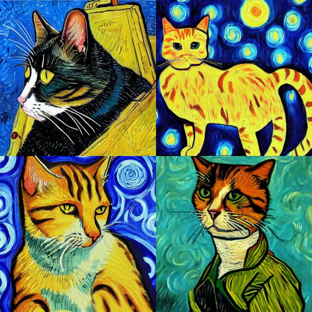 Prompt: painting of a cat in the style of van gogh