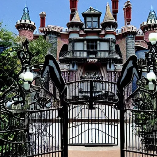 Image similar to the haunted mansion at disneyland turned into a prison,