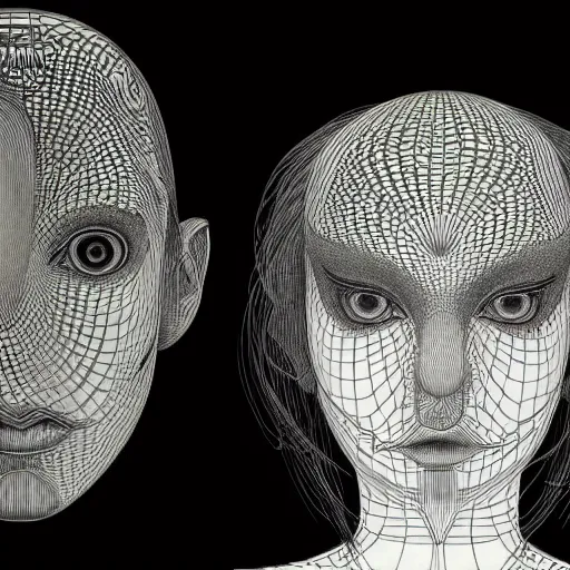 Image similar to holographic interface painted in alex grey and cameron gray style drawn by takato yamamoto, inspired by ooioo, intricate 3 d sculpture, black and white, 3 d, high detail, sharp high detail, artstation, octane