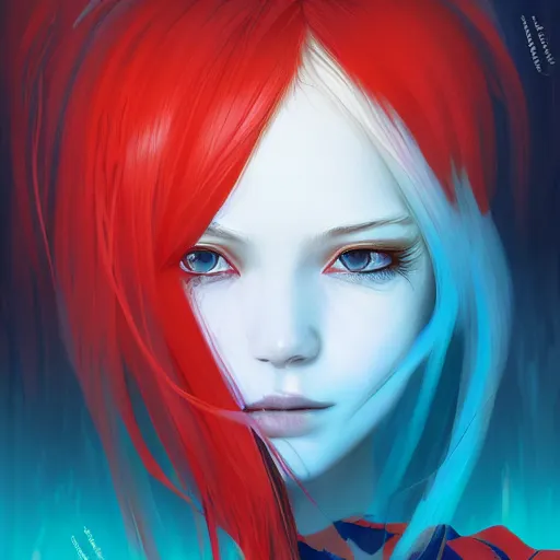 Image similar to red water swirling around rimuru tempest crying, enveloped in ghosts, sky blue straight hair, bangs, with amber eyes, black jacket, high collar, ultra fine detaile, dark theme, digital painting, psychedelic, cinematic, wlop, pixiv, ilya kuvshinov, ross tran