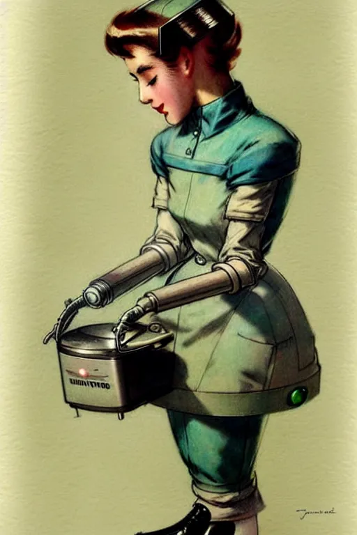 Image similar to ( ( ( ( ( 1 9 5 0 s retro future robot android maid. muted colors. ) ) ) ) ) by jean - baptiste monge!!!!!!!!!!!!!!!!!!!!!!!!!!!!!!