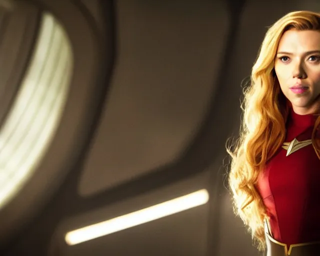 Image similar to portrait of scarlett johansson, in starfleet uniform, in a scene from the tv series vikings