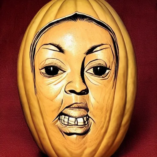 Image similar to gourd carved to look like the face of amber heard