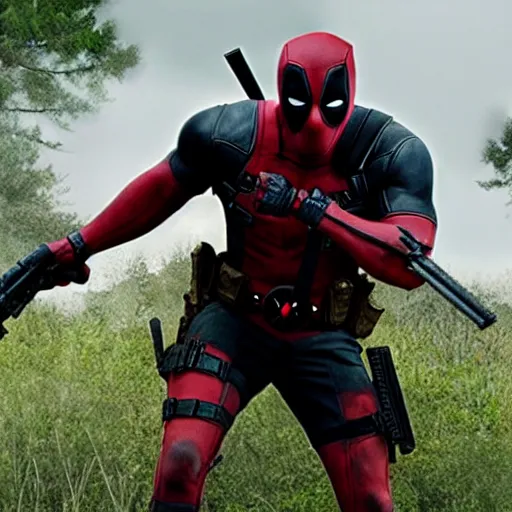 Image similar to deadpool in the walking dead 4 k detailed super realistic