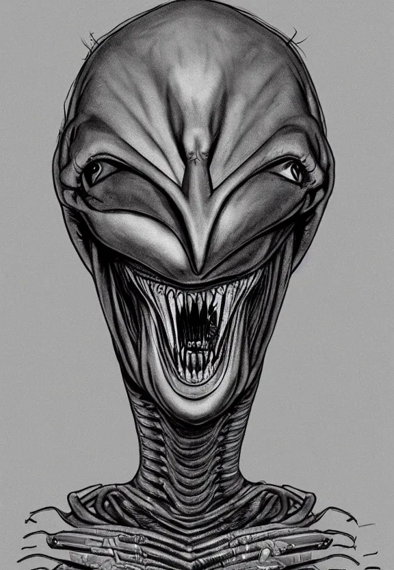 Image similar to one famous person, simple, simplicity, subgenius, x - day, aliens, weird stuff, occult stuff, knives, giger ’ s alien, illuminati, muted colors, hyperrealism