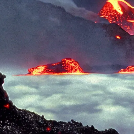 Image similar to movie still of an epic battle, lava in the background, highly-detailed, establishing shot