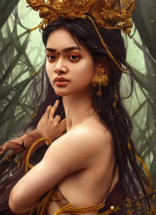 Prompt: kuntilanak on bayan tree, d & d, wet, shiny, fantasy, details face, details body intricate, baroque, elegant, higly detailed, dramatically art, ultra definition, digital painting, artstation, concept art, smooth, sharp focus, illustration, art by artgerm and greg rutkowski and alphonse mucha and garis edelweiss and alex flores