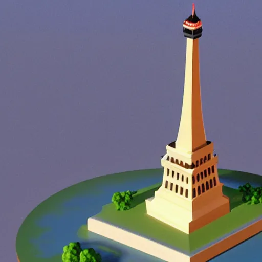 Prompt: an isometric globe with the statue of liberty the eiffel tower and other famous landmarks on it, 3 d render, 3 d model